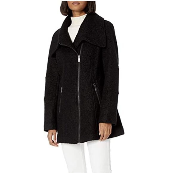 Kenneth Cole Asymmetrical Pressed Boucle Wool Swing Back Coat SZ M - Picture 1 of 7